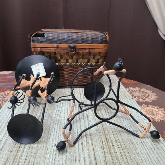 Pair of Laurids Lonborg Denmark Wrought Iron Rattan Candle Holders Vtg MCM - Picture 9 of 10